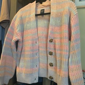 Gap button front cardigan in pink pastel multi, size MP